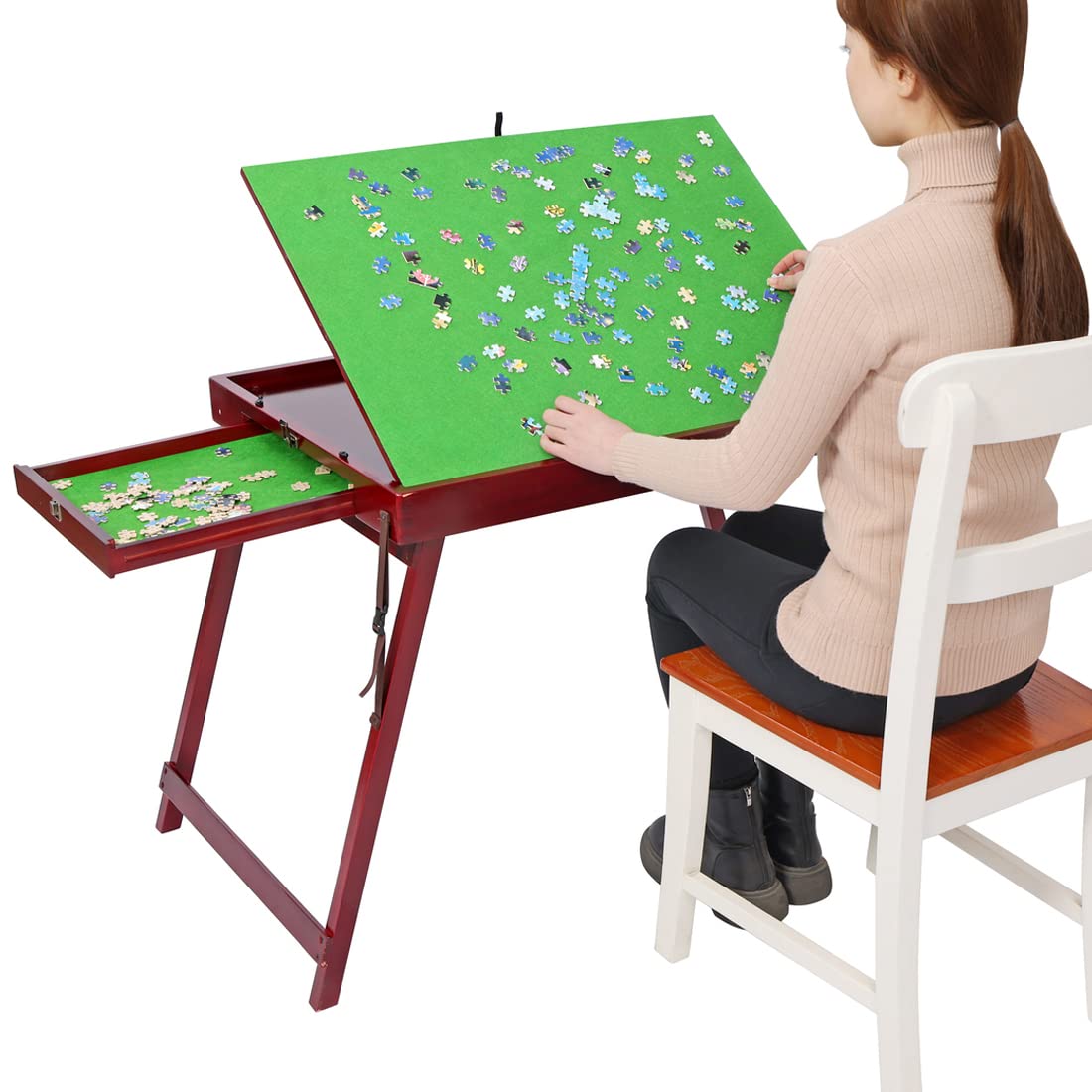 Kcelarec Wooden Jigsaw Table Puzzle Table with2 Drawers for Adults, Tilting Table Board for Games, Gift for Puzzle Amateur, Folding Tilting Table for 1000 Pieces Puzzles Kcelarec