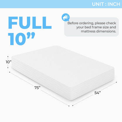 NEO SLEEP 10 Inch Full Cooling Gel Memory Foam Medium Firm Mattress Cool Sleep Pressure Relief CertiPUR-US Certified Mattress-in-a-Box Kids and Adults No Fiberglass (Full, 10 in)