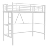 VECELO Loft Bed Twin Size, Metal Bedframe with Removable Ladder and Safety Guardrail, No Box Spring Needed, Space Saving, Noise Free, Off White VECELO