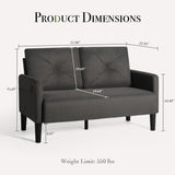 CHYMSUN 56" W Loveseat Sofa, Mid Century Modern Sofa Couch w/ 2 USB & Side Pocket, Small Love Seat Sofas for Living Room, Tufted Couches for Small Spaces, Bedroom, Office, Apartment (1, Dark Grey) CHYMSUN