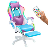 pofluany Gaming Chairs for Adults, Computer Chair, Gaming Chair with RGB LED Lights, Girl Video Chair, Ergonomic Computer Chair with Massage and Footrest, Reclining Video Game Chair for Adult Purple pofluany