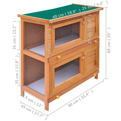 vidaXL Outdoor Rabbit Hutch - Wood Small Animal House Pet Cage with 4 Doors, Green Roof, Iron Wire Mesh, and 2 Pull-Out Trays for Easy Cleaning