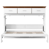 SOFTSEA Twin Size Horizontal Murphy Bed with Storage Drawers, Foldable Wall Bed with Walnut Top, Twin Hideaway Cabinet Bed Space-Saving for Guest Room Bedroom Office, White SOFTSEA