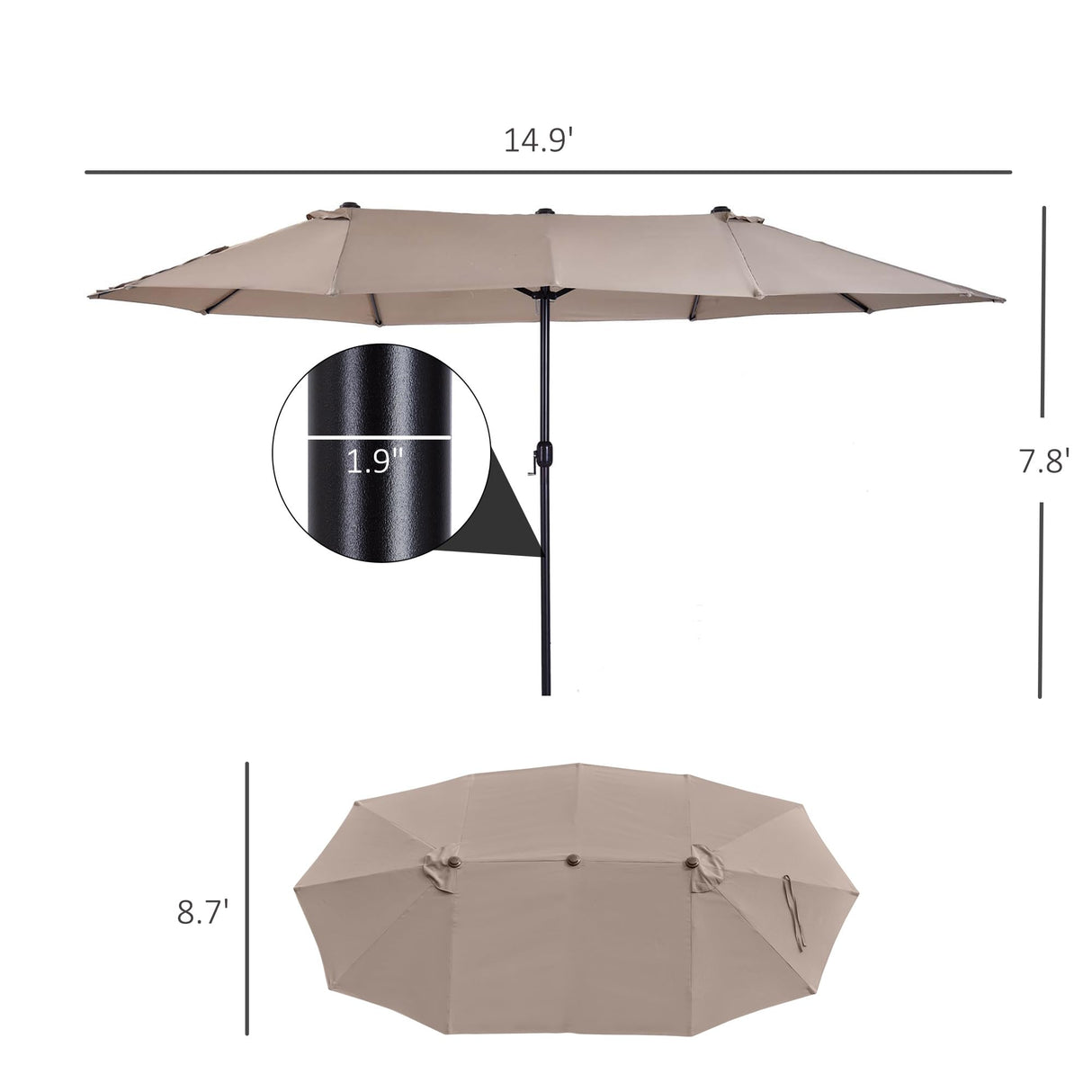 Outsunny Extra Large 15ft Patio Umbrella, Double-Sided Outdoor Umbrella with Crank Handle and Air Vents for Backyard, Deck, Pool, Market, Tan Outsunny