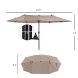 Outsunny Extra Large 15ft Patio Umbrella, Double-Sided Outdoor Umbrella with Crank Handle and Air Vents for Backyard, Deck, Pool, Market, Tan Outsunny