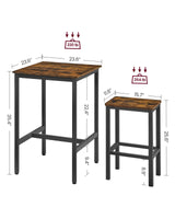 VASAGLE Bar Table and Chairs Set, Square Bar Table with 2 Bar Stools, Dining Pub Bar Table Set for 2, Space Saving for Kitchen Breakfast, Living Room, Party Room, Rustic Brown and Ink Black VASAGLE