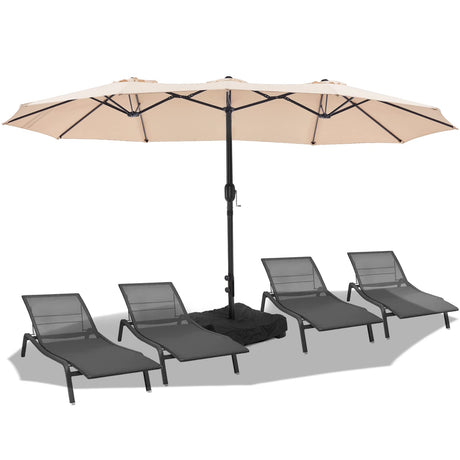 wikiwiki 15ft Large Patio Umbrellas with Base Included, Outdoor Double-Sided Umbrella with Crank Handle, Powerful UV Protective, for Pool Lawn Garden, Beige wikiwiki