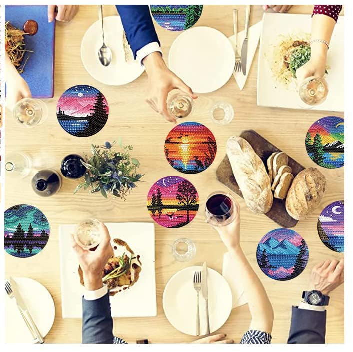 8 Pcs Diamond Art Coasters Kits with Holder, Landscape DIY Diamond Paintings Coaster Kits,Scenery Full Drill Rhinestone Painting Kits for Adults Beginners Art Craft Supplie for Tabletop Protection. eniref