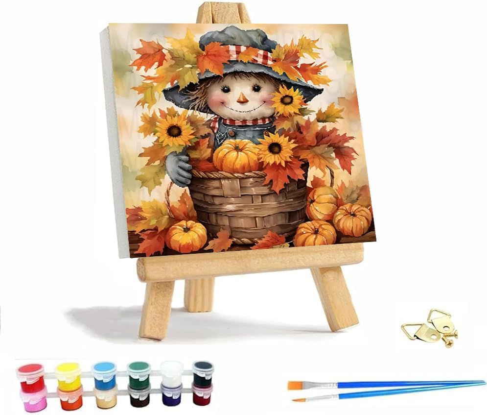 VIGEGU Fall Scarecrow Paint by Numbers Kit for Adults with Framed,Thanksgiving Paint by Number DIY Acrylic Adult Paint by Number Kits for Wall Decor 10x10in VIGEGU
