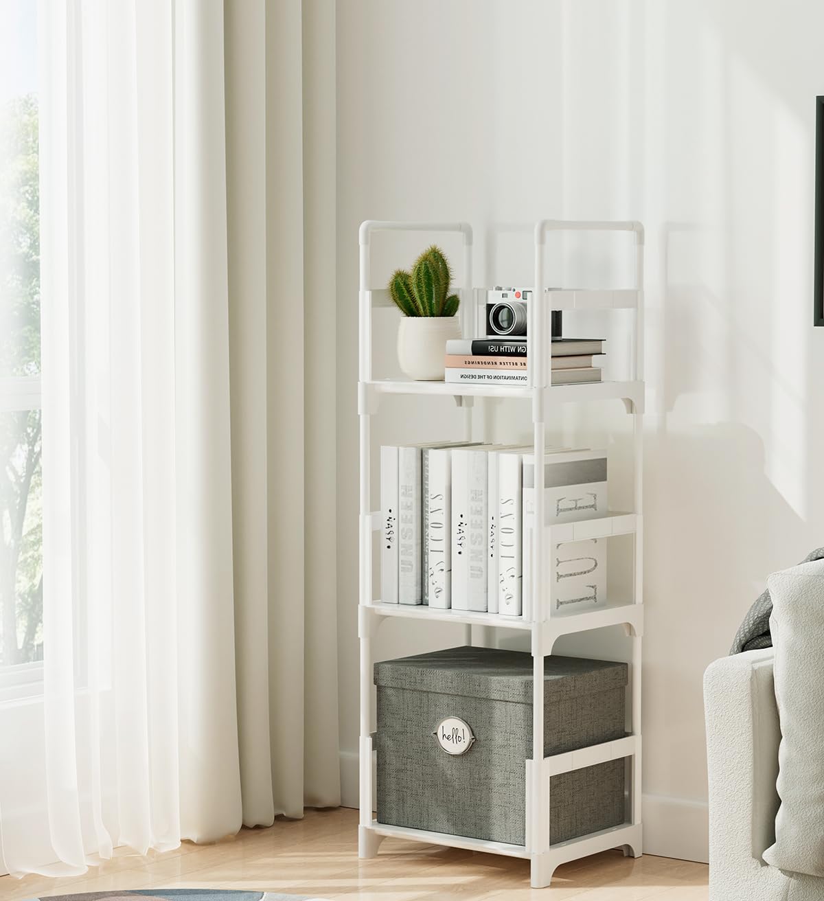 FIDUCIAL HOME 3 Tiers Small Bookshelf Book Shelf White Kids Bookcase Mini Short Book Rack Storage Organizer Easy Assemble, Sturdy FIDUCIAL HOME