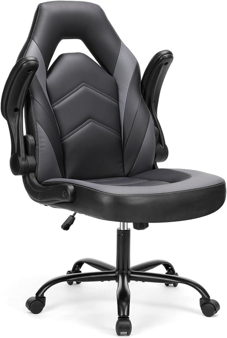 Sweetcrispy Computer Gaming Desk Chair - Ergonomic PU Leather with Comfy Lumbar Support, Height Adjustable Rolling Desk with Flip-up Armrests, for Home and Office Sweetcrispy