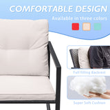 Greesum 3 Pieces Rocking Wicker Bistro Set, Patio Outdoor Furniture Conversation Sets with Porch Chairs and Glass Coffee Table, Beige Greesum