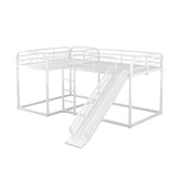 Quad Bunk Bed with Slide, L Shaped Bunk Bed for 4, Heavy-Duty Metal Floor Bunk Bed Frame Full and Twin Size for Kids Teens Girls Boys (White) Bellemave