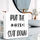 Funny Barthroom Wood Block Signs,Put the Seat Down Wooden Box Sign for Barthroom Shelf Toilet Tabletop Desk Decor,Humorous Barthroom Toilet Lid Reminder Sign Decor V563 LVQHI