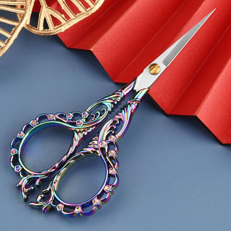 Jasni Sewing Embroidery Crafting Scissors Stainless Steel Vintage peach blossom handle for DIY tools Craft Tailor Needlework Threading Shears 2 Packs 5 Inches with cover (Red bronze and Color) Jasni