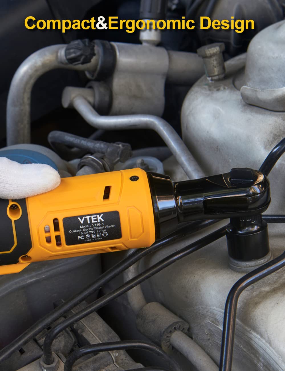 VTEK 3/8" Cordless Ratchet Wrench 16.8V Power Ratchet Wrench,40 Ft-lbs 400 RPM Electric Battery Ratchet Wrench VTEK