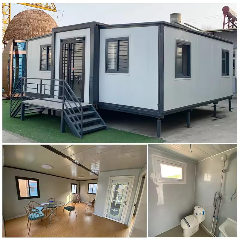 30FT Tiny House to Live in,Portable Prefab House with 2 Bedroom,1 Full Equiped Bathroom and Kitchen,Prefabricated Container House for Adults Living,Foldable Mobile Home with Steel Frame - WoodArtSupply