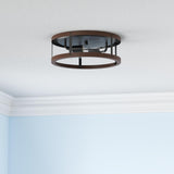 EAPUDUN Farmhouse Ceiling Light, 13‘’ Imitation Wooden Flush Mount Ceiling Light Fixtures, Retro 2-Light Ceiling Lamp for Hallway Entryway Bedroom Kitchen Dining Room FMA1138-FBDT EAPUDUN