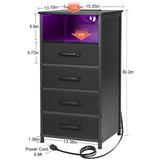 LOAKEKEL Night Stand, Tall Nightstand Set of 2 with Charging Station, Black Dresser for Bedroom with 4 Drawers, LED End Tables with USB Ports and Outlets, Bedside Table with Storage Bins, HNS034BK LOAKEKEL