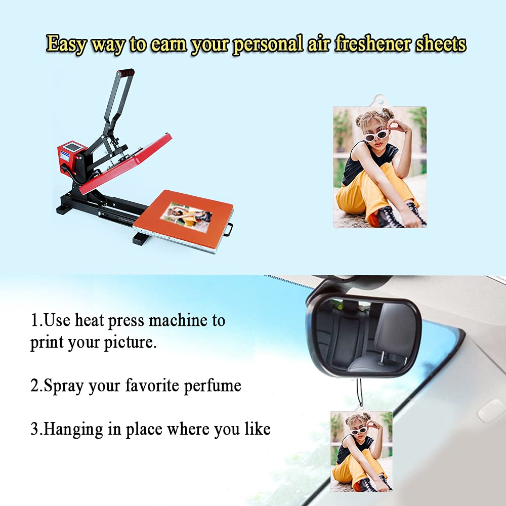 50 Pcs Sublimation Car Air Freshener Blanks, Car Hanging Accessories, Diy Car Accessories Crafts White Sheets with Elastic Strings Ubenic