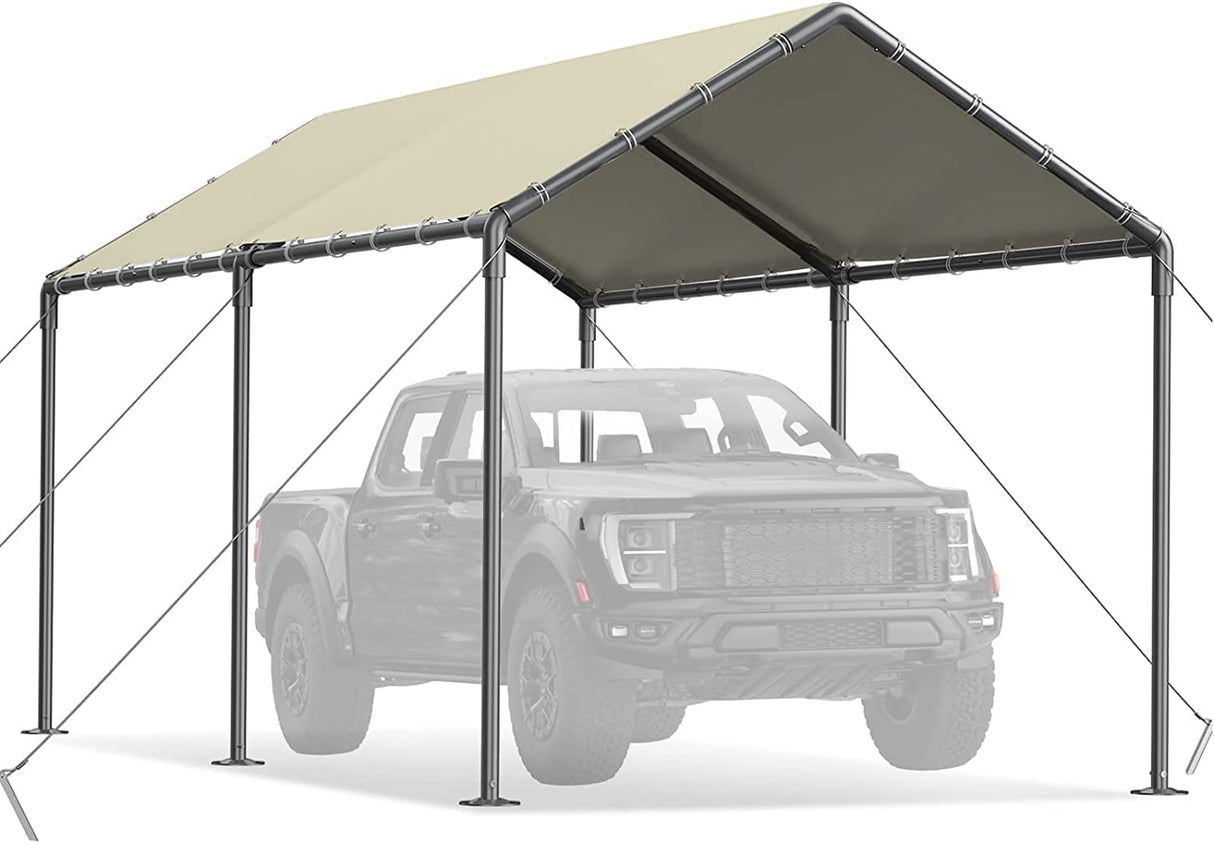 Grezone 10 x 20ft Heavy Duty Carport,Portable Car Tent Garage,All Season UV Resistant Car Canopy for Auto,Truck,Boat,Car (Beige) Grezone