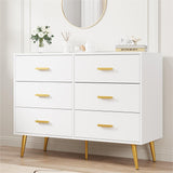 GarveeHome 6 Drawer Dresser, Modern Wooden Dresser with Gold Handles and Storage Space, Chest of Drawers for Bedroom, Hallway, Living Room and Entryway, White GarveeHome