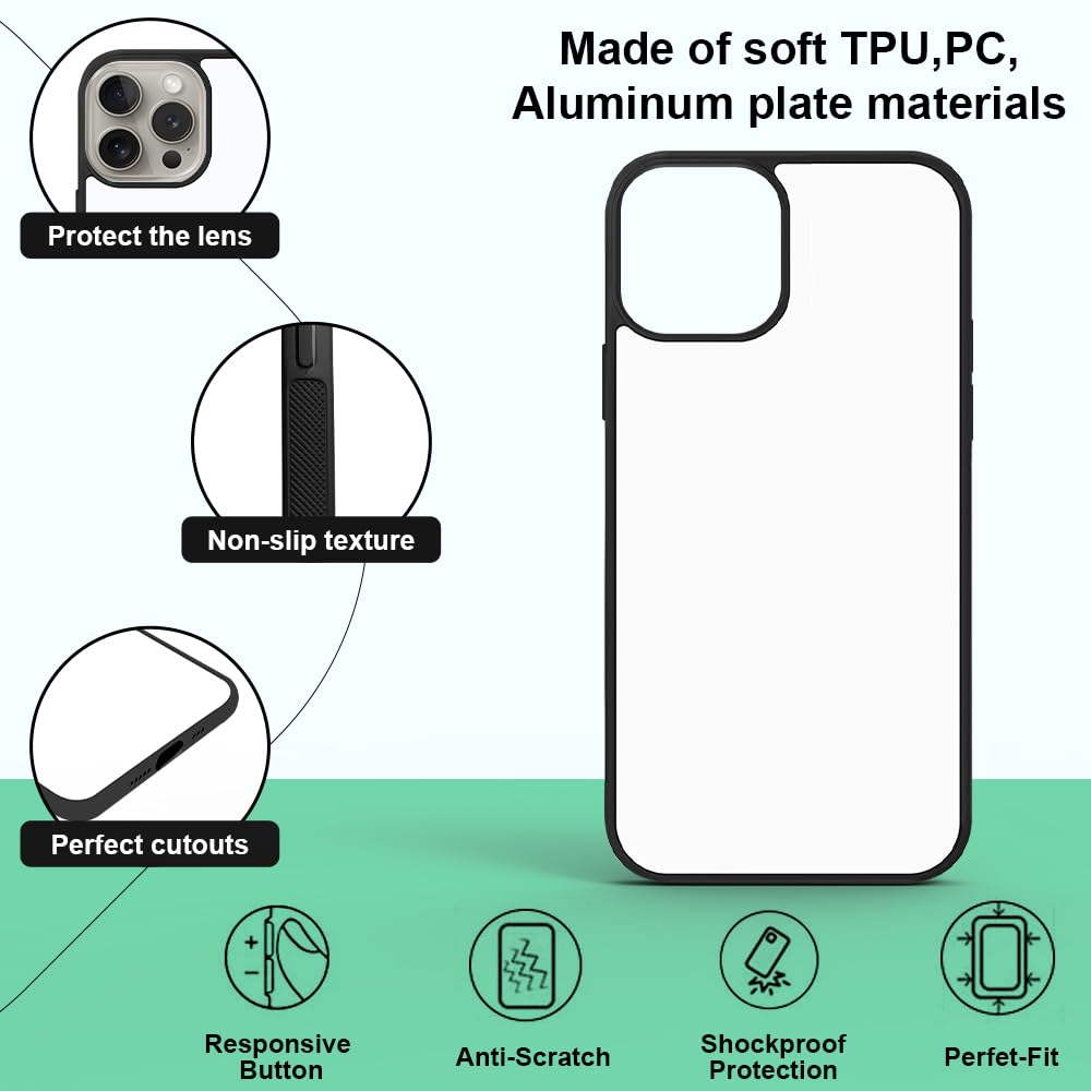 GUESNUY 6 Pieces Sublimation Blank Case Compatible for iPhone 16 Pro Max,Printable Personalized DIY Heat Press Rubber Anti-Slip Protective Custom Phone Cover Cases 6.9 inch Black GUESNUY