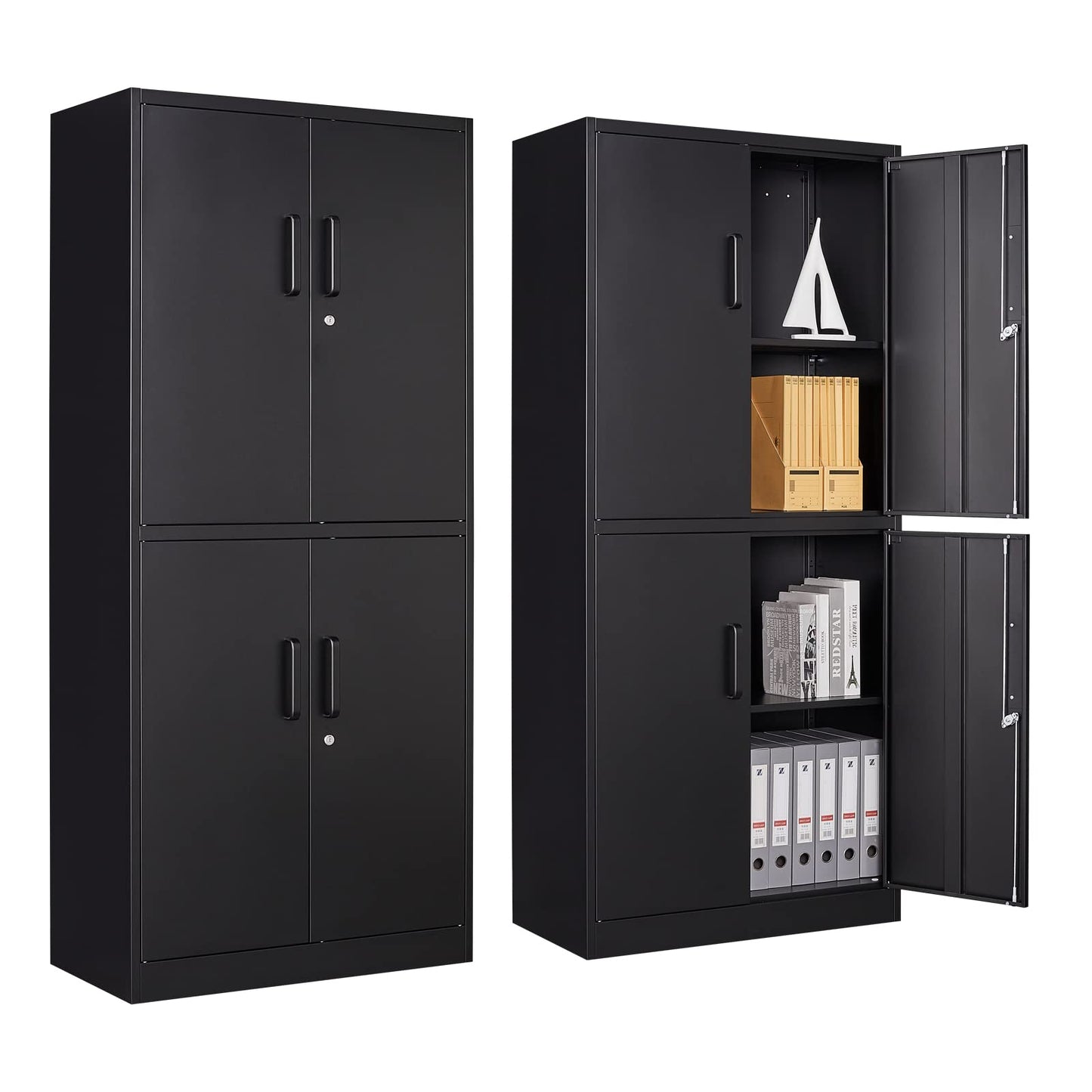 PEUKC Metal Storage Cabinet with Lock, 71" Tall Steel File Locker with 2 Adjustable Shelves and 4 Doors, Tall Cabinet for Office, Garage, Home, - WoodArtSupply