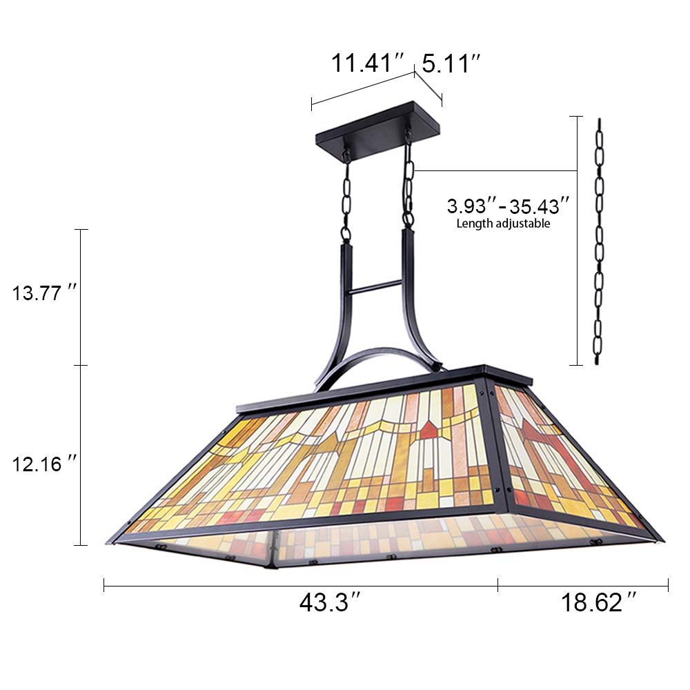 Wellmet 3-Lights Pool Table Lamp with Tiffany-Style Shade for 7' 8' 9' Table, 43.3” Vintage Billiards Light Fixtures Ceiling for Man Cave Club Bar Game Game Room - WoodArtSupply