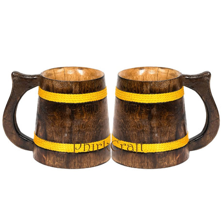PHIRKCRAFT Beer Mug Stein Set of 2, 16 Oz Wooden Tankard Glass Large Barrel Mug, Cup for Drinking Tea Coffee, Vintage Beer Mug with Handles for Bar Restaurant PHIRKCRAFT