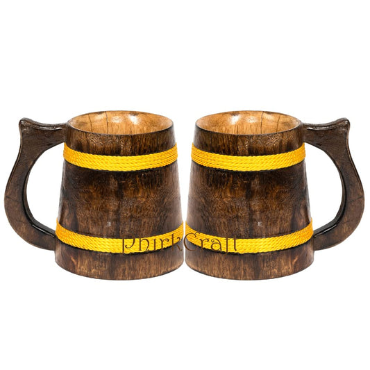 PHIRKCRAFT Beer Mug Stein Set of 2, 16 Oz Wooden Tankard Glass Large Barrel Mug, Cup for Drinking Tea Coffee, Vintage Beer Mug with Handles for Bar Restaurant - WoodArtSupply