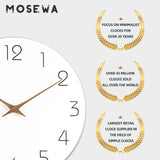 Mosewa Wall Clock 10 Inch Silent Non Ticking Wood Wall Clocks Battery Operated - Wooden White Modern Office Simple Minimalist Clock Decorative for Kitchen,Home,Bathroom,Living Room(10" White) Mosewa