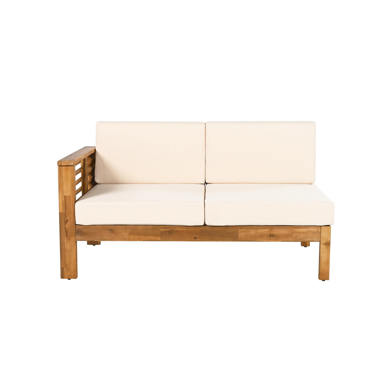 Christopher Knight Home Havets 81.25" Sectional L Shaped Sofa, 4 Pieces Acacia Wood Patio Furniture Set, Slat Coffee Table, Spacious Seat and Table Set for Backyard Garden Balcony, Teak+Beige Christopher Knight Home