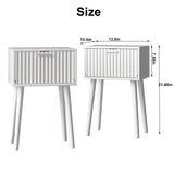 LAATOOREE Nightstands Set of 2, Small Side Table, Bedside Table with Fluted Door, Solid Wood Feet; Modern Mid-Century End Table for Bedroom, Small Space (White) LAATOOREE