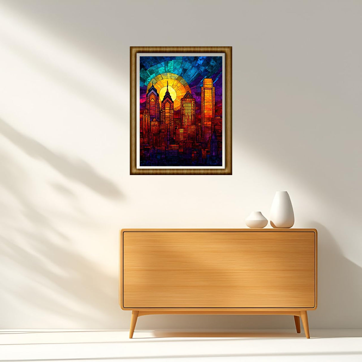 CDYCNXZ City Diamond Art Painting Crafts Stained Glass Pennsylvania Philadelphia Skyline Full Drill Round Diamond Art Paint by Number Kits for Wall Decoration 12x16 inch CDYCNXZ