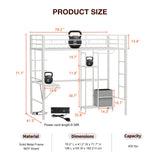 IKIFLY Metal Twin Loft Bed with Desk and Storage Shelves, LED Lights & Charging Station, Loft Bed Frame with 13.4” Guardrail and Ladder, Large Fabric Basket, Clothes Rail, No Box Spring Needed, White IKIFLY
