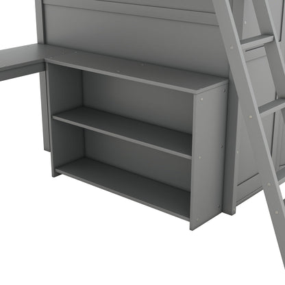 SOFTSEA Grey Full Size Loft Bed with Wardrobe, Desk & Storage Shelves for Enhanced Living - WoodArtSupply