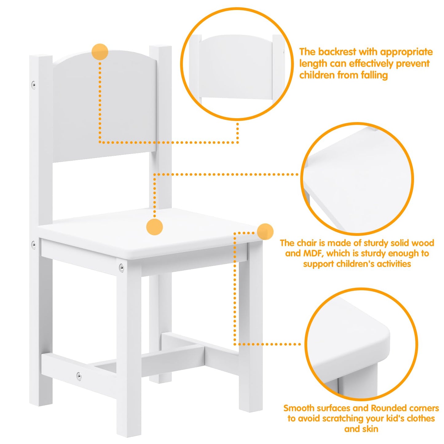 Timy Toddler Wooden Chair Pair, Kids Furniture for Eating, Reading, Playing 2 Pack (White)