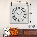 FLORA Large Farmhouse Wall Clock,Rustic Barn Door Wall Clocks for Living Room Decor, Battery Operated 29.5" H x 27" W, Whitewash FLORA