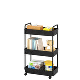 Kaitiemoo 3-Tier Storage Cart，Shelf Organizer Mobile Shelving ，Utility Rolling Cart，Multifunction Movable Storage Organizer with Lockable Wheels,Black Kaitiemoo