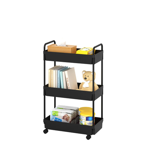 Kaitiemoo 3-Tier Storage Cart，Shelf Organizer Mobile Shelving ，Utility Rolling Cart，Multifunction Movable Storage Organizer with Lockable Wheels,Black Kaitiemoo