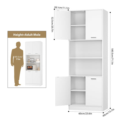 FOTOSOK Kitchen Pantry Cabinet, 71" Tall Cupboard Pantry Cabinet with Doors and Adjustable Shelves, Freestanding Utility Storage Cabinet with Open Countertop, Pantry Cabinets for Kitchen, Din - WoodArtSupply