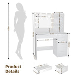 DINGIPP Makeup Vanity Desk with Lighted Mirror and Charging Station, Makeup Table with 4 Drawers & Storage Shelves, Vanity Desk 3 Color Modes Available, Bedroom Dressing Table for Women, girls (White) DINGIPP