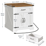 HOOBRO Farmhouse End Tables for Living Room, 23.6" Large End Table with Charging Station, Sofa Side Table with Drawer, Large Square Nightstand, Flip Top, White and Walnut WH605UBZ01 HOOBRO