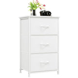 Somdot Dresser for Bedroom with 3 Drawers, Storage Organizer Chest of Drawers with Removable Fabric Bins for Closet Bedside Living Room Laundry Entryway Hallway, White Leather Somdot