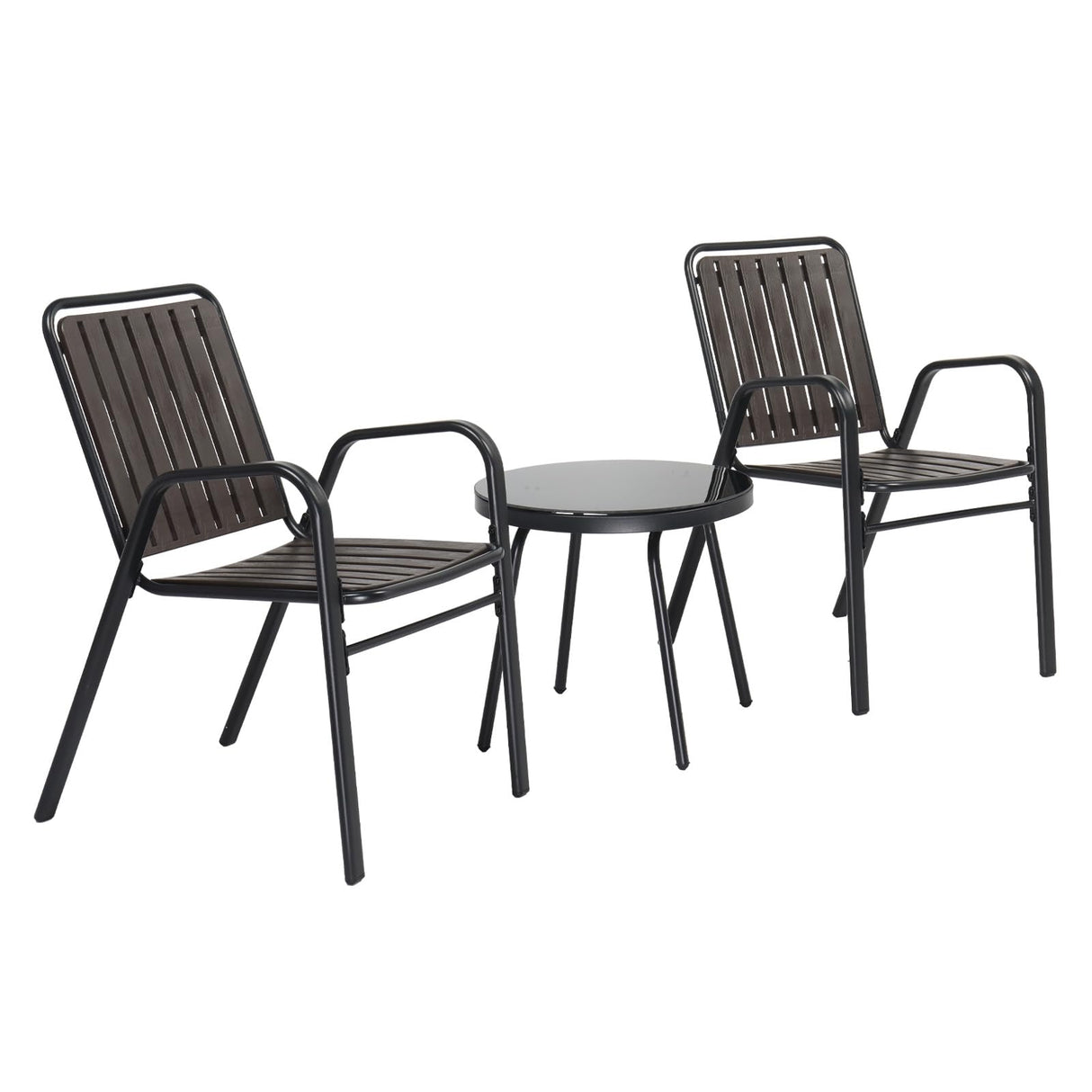 VINGLI 3 Piece Patio Furniture Set Metal Patio Chairs Set of 2 w/PP Backrest and Seat, Outdoor Bistro Set for 2 Porch Furnitutre, Yard, Balcony VINGLI