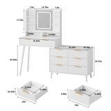 Maupvit Vanity Desk with Mirror and Lights, Makeup Vanity with 8 Drawers & Shelves, Corner Vanity, L Shape Change & Storage, Dressing Table for Bedroom (White) Maupvit