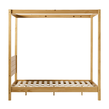 Natural Pine Solid Wood Full Minimalist Canopy Bed - WoodArtSupply