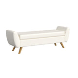 HomePop Modern Storage Bench with Wood Legs Home Décor|Bench with Storage for Living Room & Bedroom - Cream Textured Woven HomePop