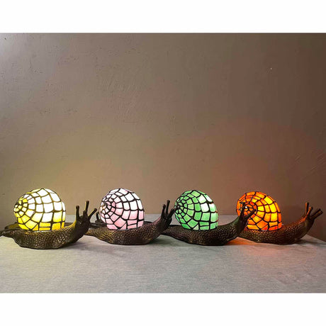 Bieye L10963 Land Snail Tiffany Style Stained Glass Accent Table Lamp for Home Decor (Orange, 10" D x 5" W x 5" H) Bieye